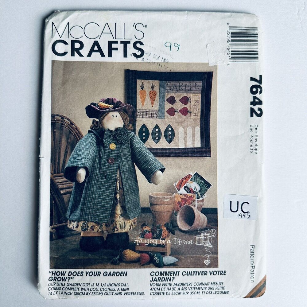 McCalls Pattern 7642 Doll Garden Girl 18½" Clothes Mini Quilt Vegetables UNCUT